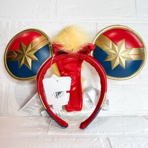 New Captain Marvel Mickey Ears Mohawk Higher Further Faster Disney Red Blue